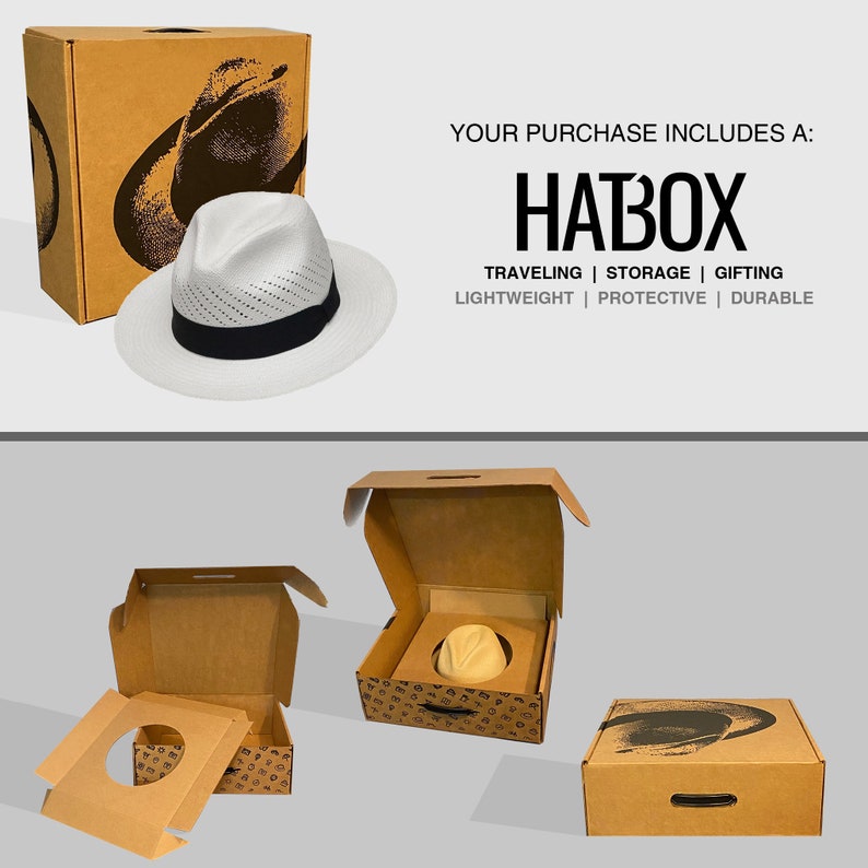 Classic Vented Panama Hat - Brisa Weave - White Straw - Black Band - Handwoven in Ecuador - GPH - HatBox Included-BOX PACKING
