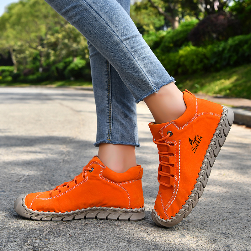 Cross-Border Popular European And American Hand-Stitched Women'S Shoes Fashionable Flat Loafers Autumn And Winter Outdoor Martin Single Shoes Casual Shoes