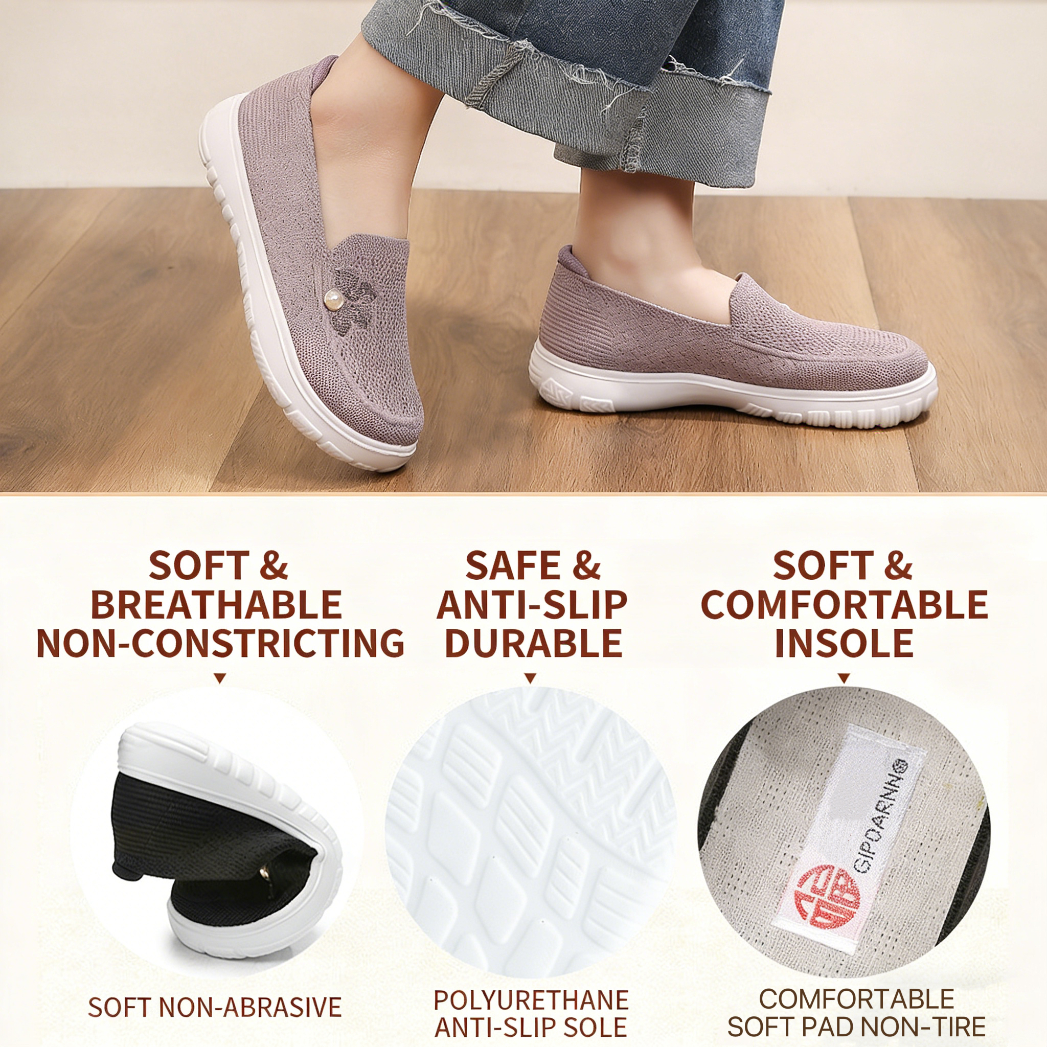 Women's Orthopedic Slip-On Shoes - Breathable Knit, Arch Support & Cushioned Sole