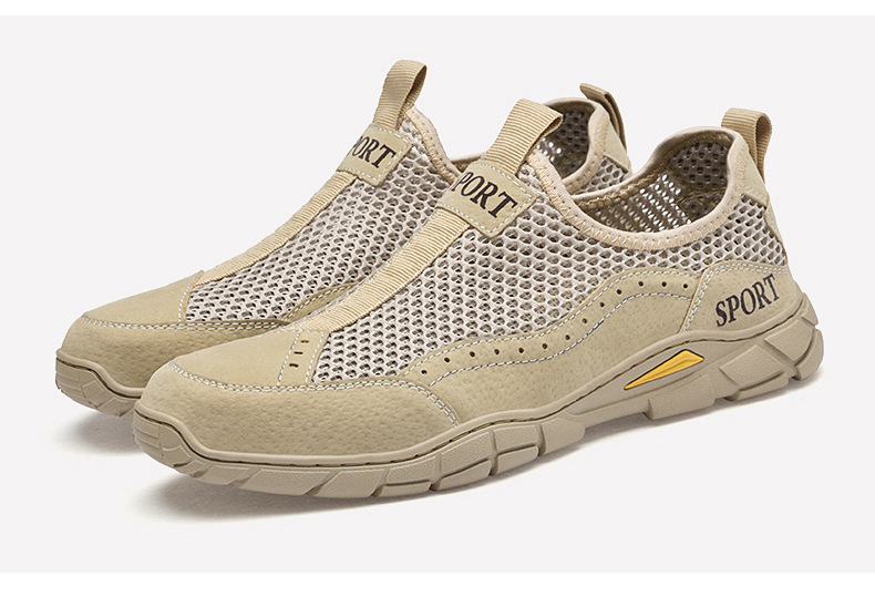 Men's Outdoor Genuine Leather Mesh Shoes – Breathable, Lightweight & Slip-On Comfort