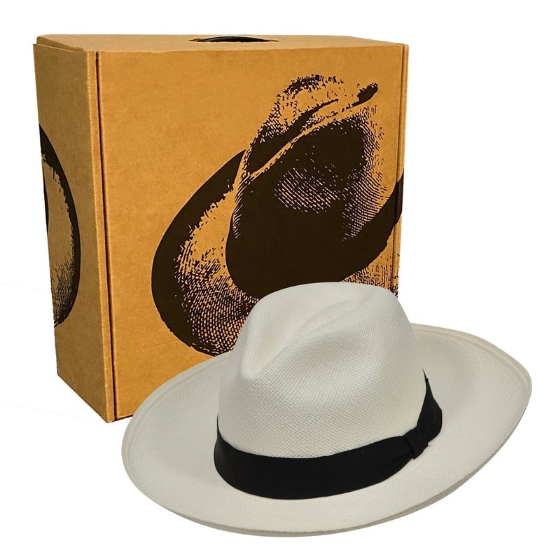 Genuine Panama Hat - Black Band - Wide Brim Classic Summer Fedora - White Toquilla Straw - Handwoven in Ecuador - GPH - HatBox Included-BOX PACKING