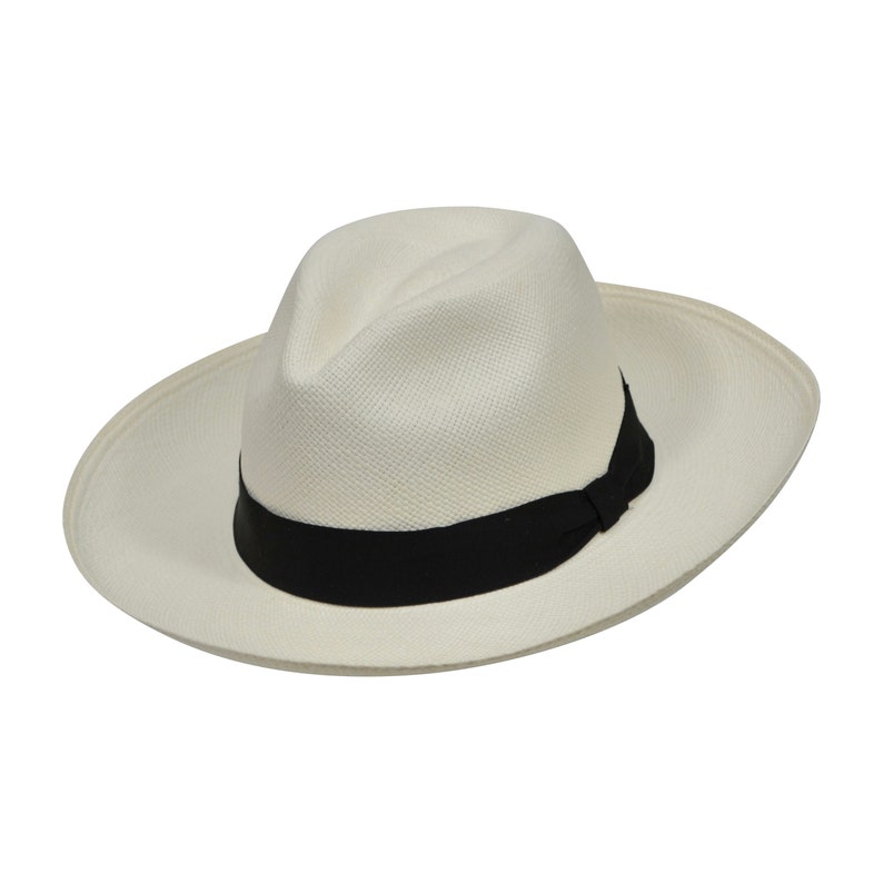 Genuine Panama Hat - Black Band - Wide Brim Classic Summer Fedora - White Toquilla Straw - Handwoven in Ecuador - GPH - HatBox Included-BOX PACKING