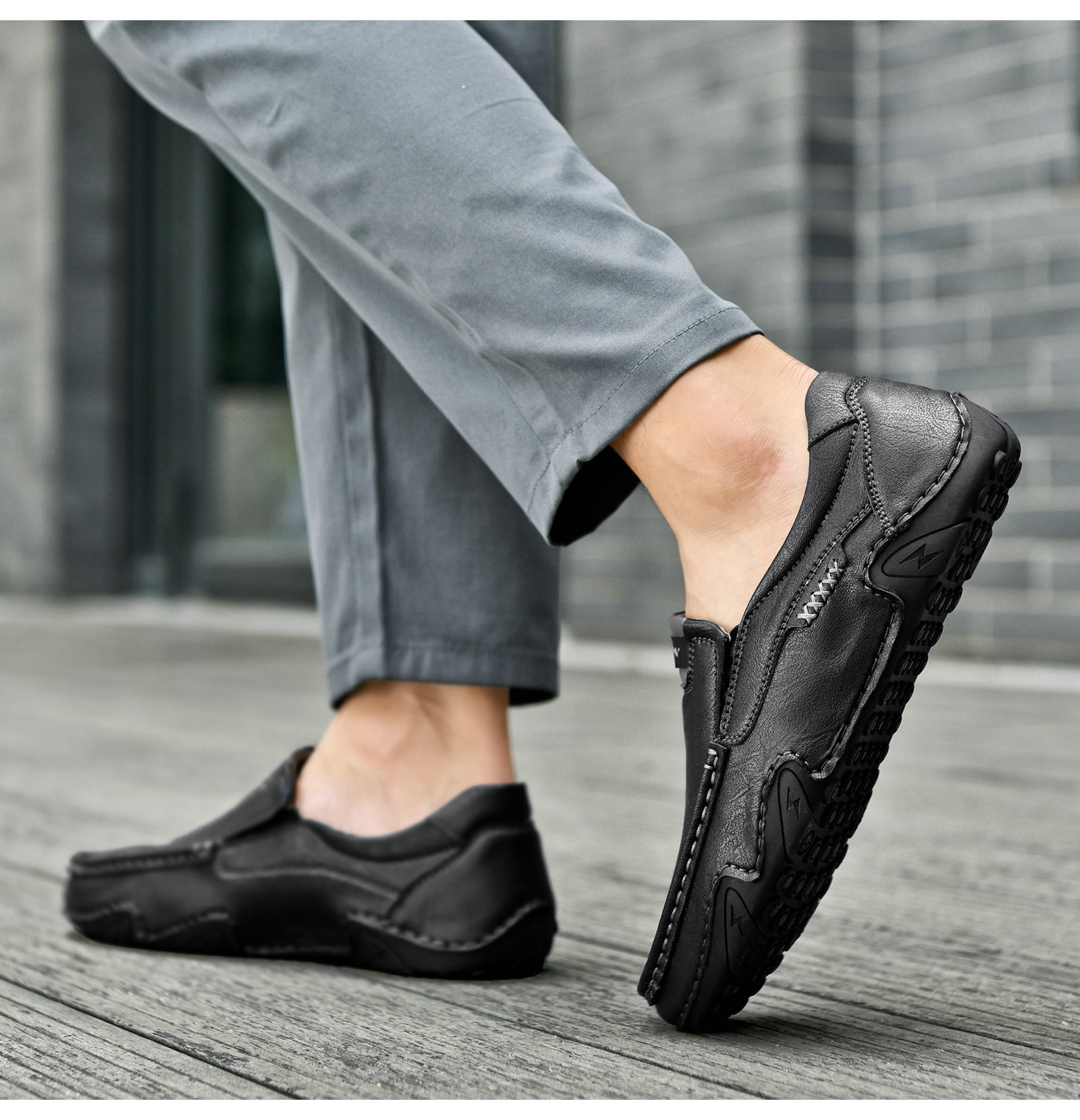 Hollow Hand-Stitched Men'S Shoes, Outdoor Casual Shoes, Slip-On Flat Leather Shoes, Low-Cut Large Size Cross-Border Loafers