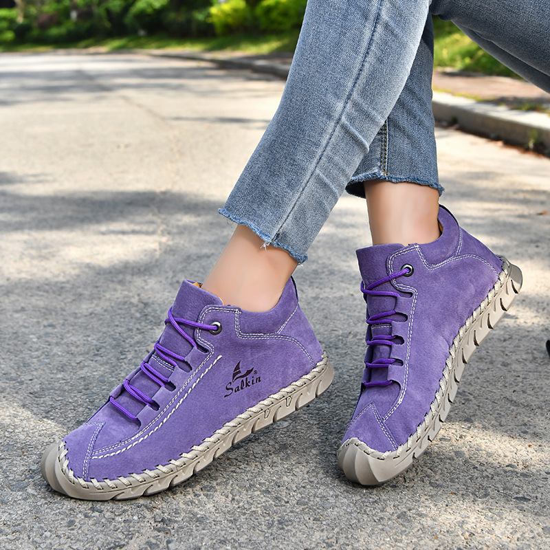 Cross-Border Popular European And American Hand-Stitched Women'S Shoes Fashionable Flat Loafers Autumn And Winter Outdoor Martin Single Shoes Casual Shoes