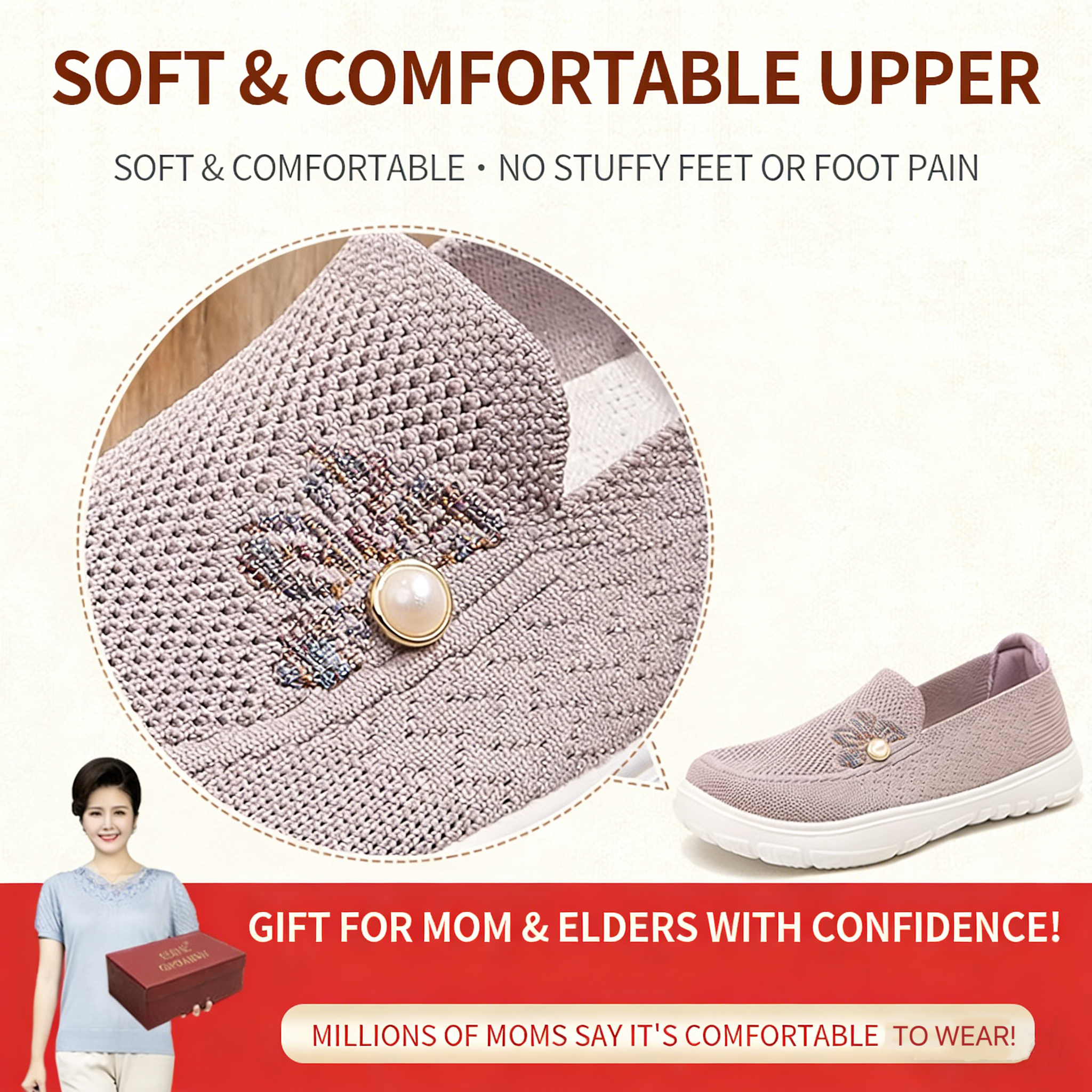 Women's Orthopedic Slip-On Shoes - Breathable Knit, Arch Support & Cushioned Sole