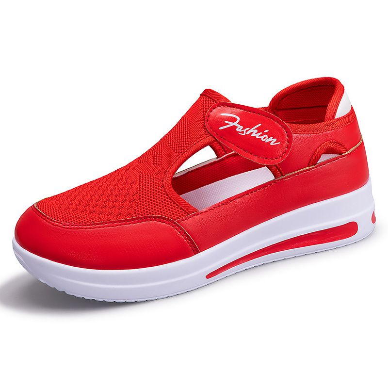 Shoes For Women, Versatile Cross-Border Shoes, Large Size Casual Shoes, Fly-Woven Wedge Heels, Thick-Soled Mesh Shoes, Velcro Mesh Women'S Shoes