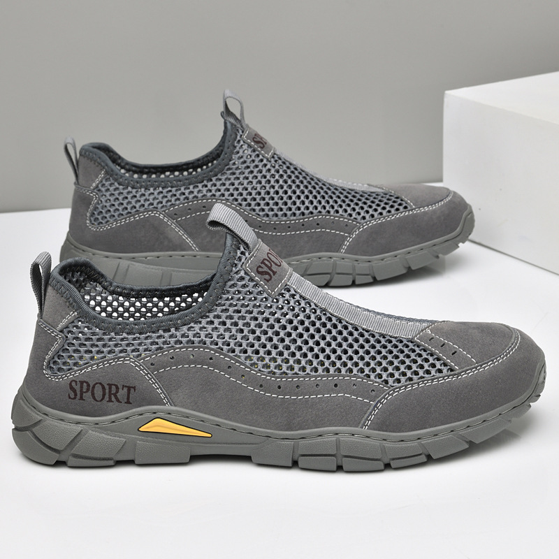 Men's Outdoor Genuine Leather Mesh Shoes – Breathable, Lightweight & Slip-On Comfort