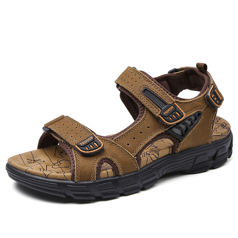 Men's Outdoor Leather Sandals – Soft Sole, Adjustable & Comfortable