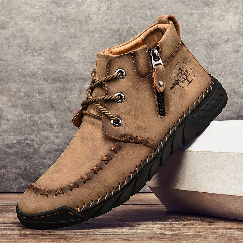 ⏰LAST DAY-50% OFF🛒Men's Outdoor Comfort Leather Hand-sewn Zipper Boots Non-slip Durable Driving Boots