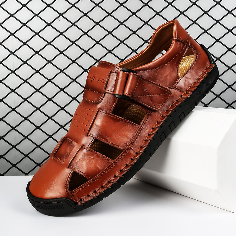 ⏰LAST DAY-70% OFF🛒Men's Hand-Stitched Closed Toe Sandals – Comfortable for Walking & Outdoor