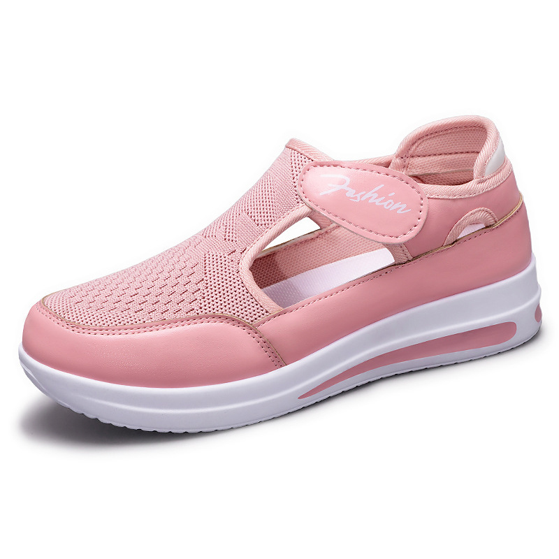 Shoes For Women, Versatile Cross-Border Shoes, Large Size Casual Shoes, Fly-Woven Wedge Heels, Thick-Soled Mesh Shoes, Velcro Mesh Women'S Shoes