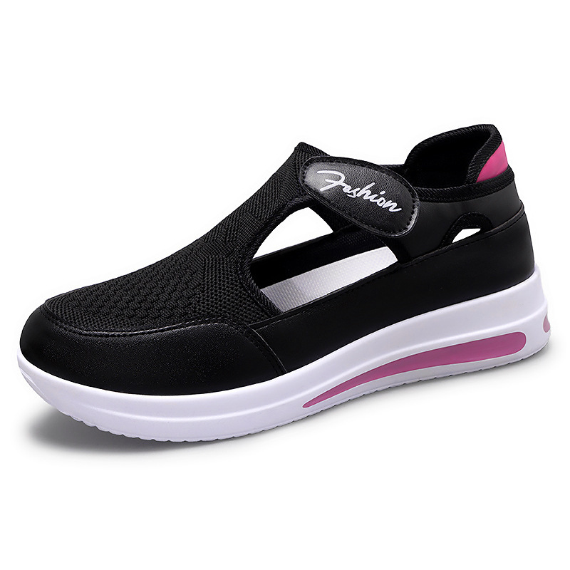 Shoes For Women, Versatile Cross-Border Shoes, Large Size Casual Shoes, Fly-Woven Wedge Heels, Thick-Soled Mesh Shoes, Velcro Mesh Women'S Shoes