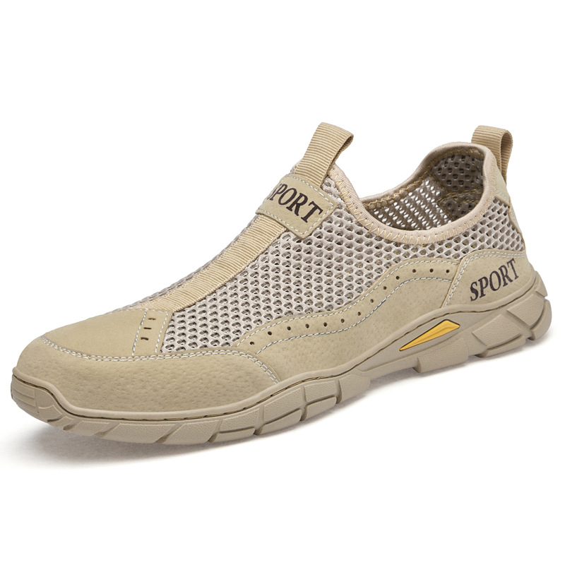 Men's Outdoor Genuine Leather Mesh Shoes – Breathable, Lightweight & Slip-On Comfort