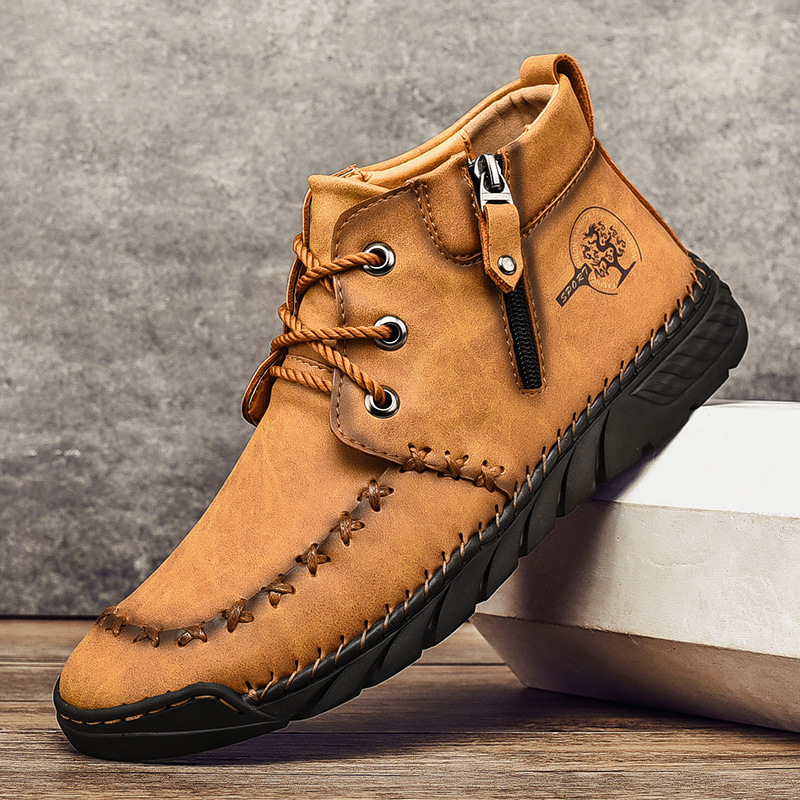 ⏰LAST DAY-50% OFF🛒Men's Outdoor Comfort Leather Hand-sewn Zipper Boots Non-slip Durable Driving Boots
