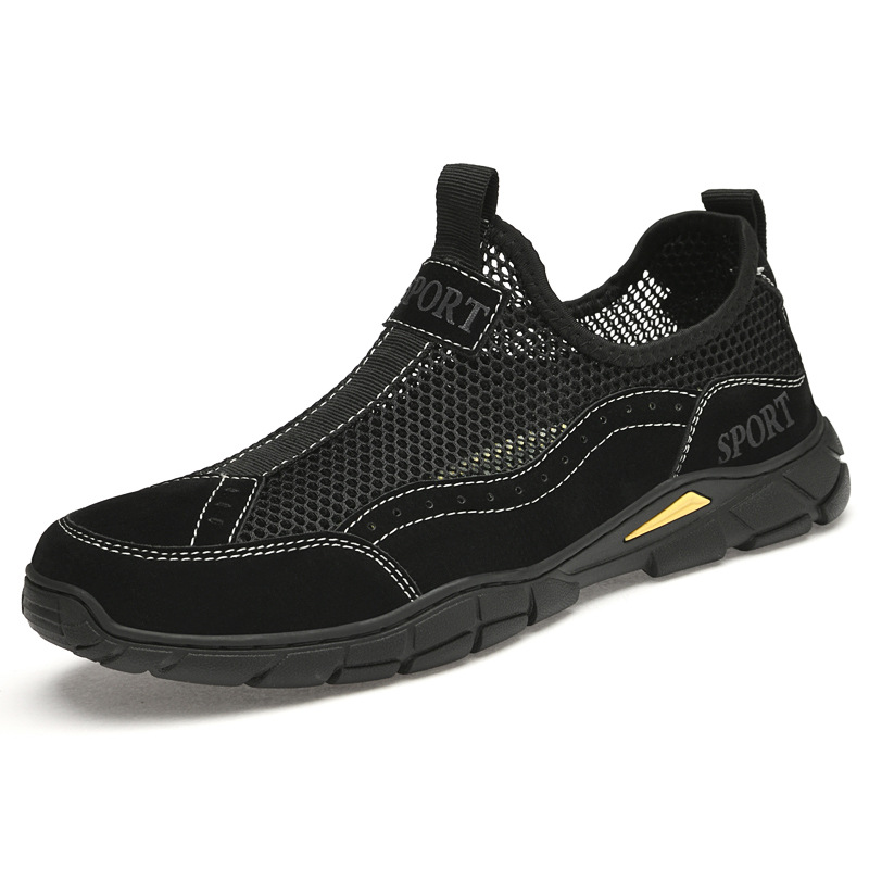 Men's Outdoor Genuine Leather Mesh Shoes – Breathable, Lightweight & Slip-On Comfort