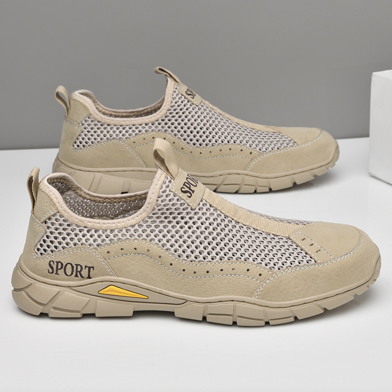 Men's Outdoor Genuine Leather Mesh Shoes – Breathable, Lightweight & Slip-On Comfort