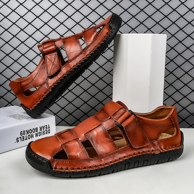 ⏰LAST DAY-70% OFF🛒Men's Hand-Stitched Closed Toe Sandals – Comfortable for Walking & Outdoor