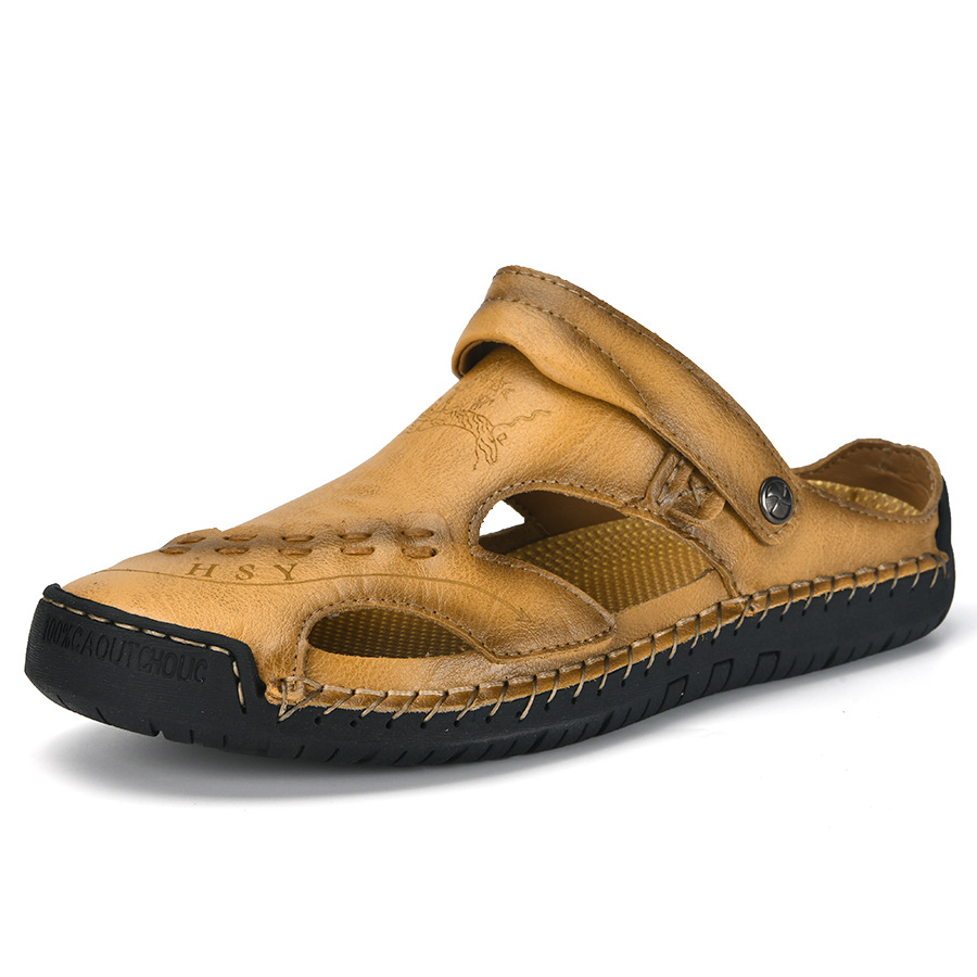 ⏰LAST DAY-70% OFF🛒Men's Summer Breathable Leather Slides – Comfortable for Walking & Daily