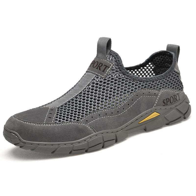 Men's Outdoor Genuine Leather Mesh Shoes – Breathable, Lightweight & Slip-On Comfort