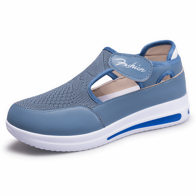 Shoes For Women, Versatile Cross-Border Shoes, Large Size Casual Shoes, Fly-Woven Wedge Heels, Thick-Soled Mesh Shoes, Velcro Mesh Women'S Shoes