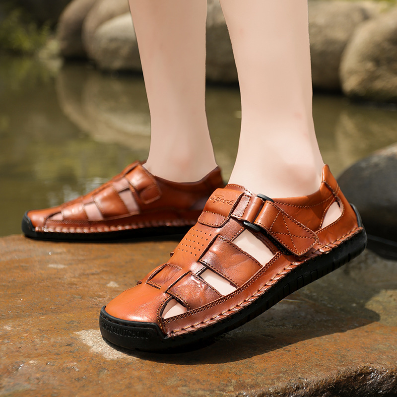 ⏰LAST DAY-70% OFF🛒Men's Hand-Stitched Closed Toe Sandals – Comfortable for Walking & Outdoor