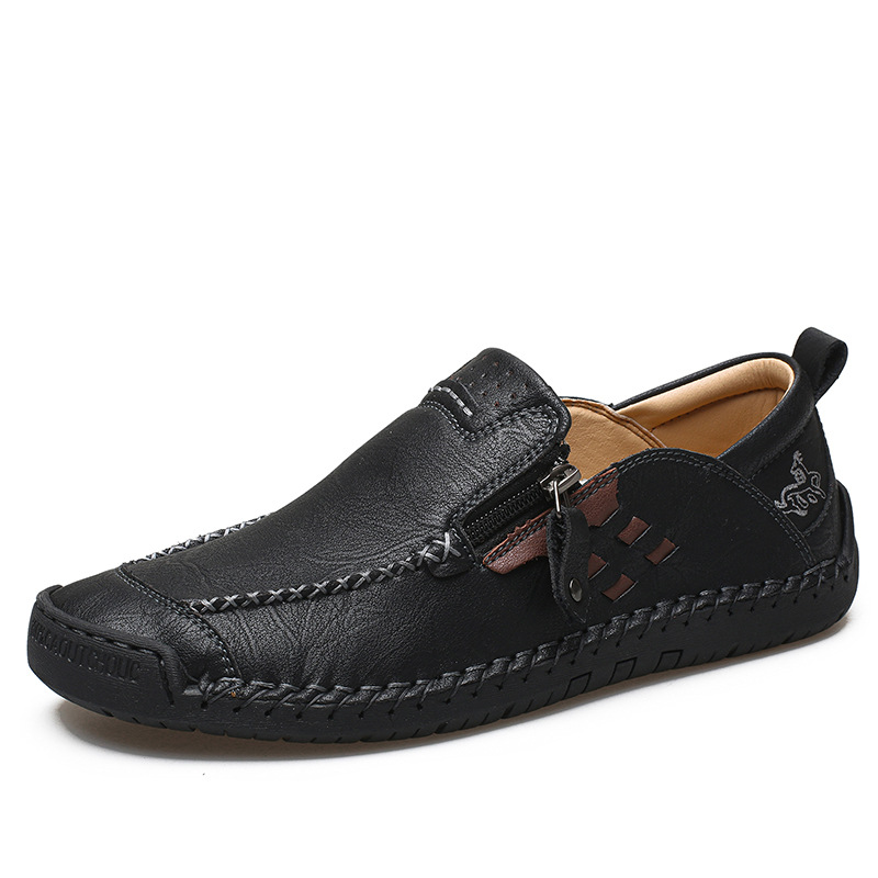 Cross-Border Large Size Spring Hand-Sewn Men'S Shoes Soft-Soled Slip-On Casual Leather Shoes Outdoor Slip-On Men'S Beanie Shoes