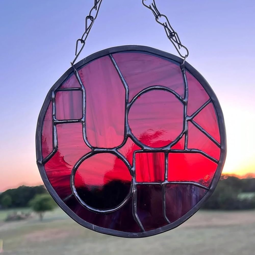 Funny Saying Fuck Off Stained Glass Hanging, Handmade Glass Fuck Off Sun Catcher Hanging Decor, Handmade Stained Glass Cool Fxck Sun Catcher Hanging for Home Office (Blue)