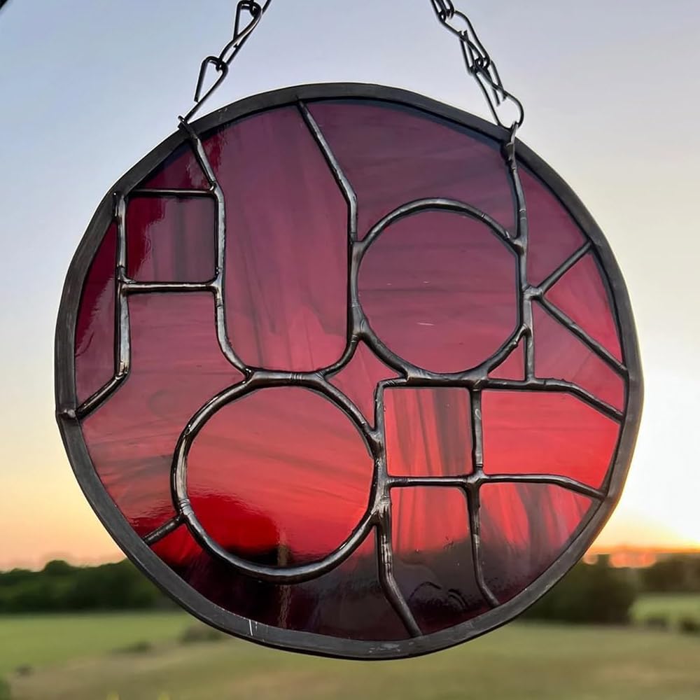 Funny Saying Fuck Off Stained Glass Hanging, Handmade Glass Fuck Off Sun Catcher Hanging Decor, Handmade Stained Glass Cool Fxck Sun Catcher Hanging for Home Office (Blue)