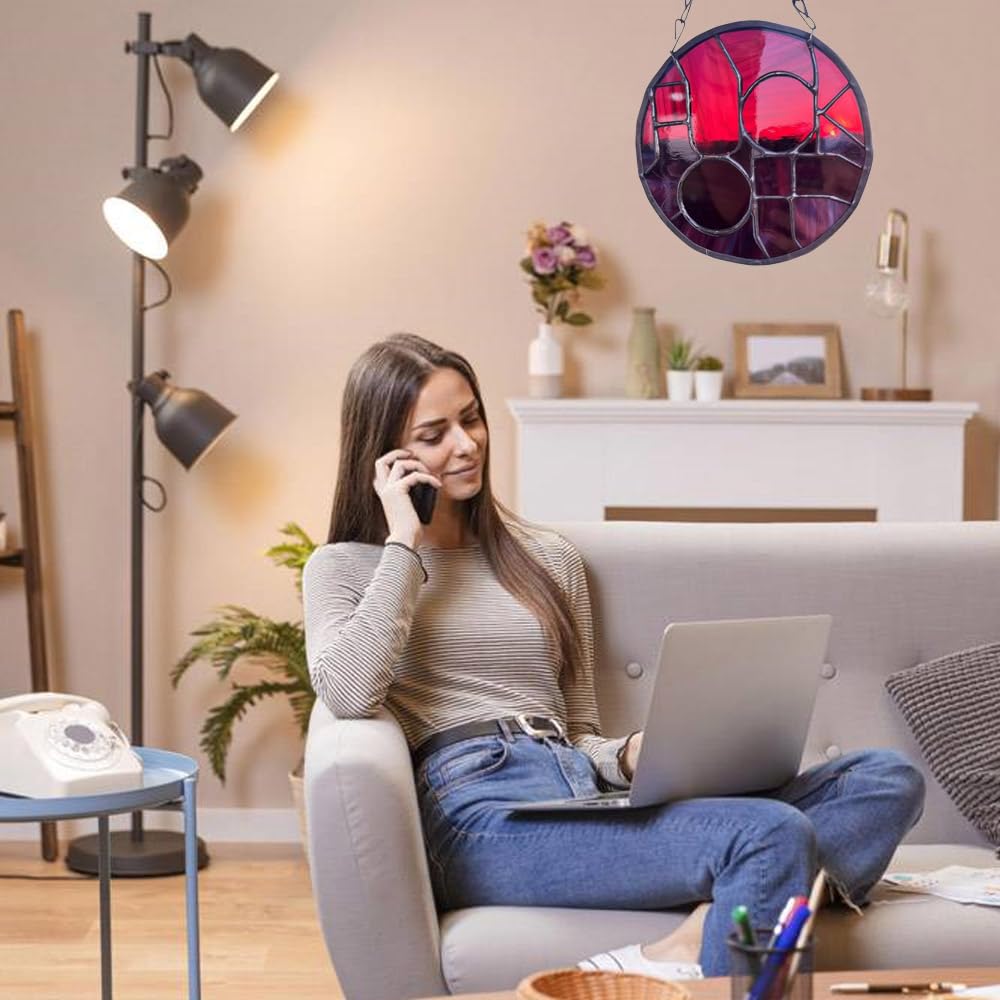 Funny Saying Fuck Off Stained Glass Hanging, Handmade Glass Fuck Off Sun Catcher Hanging Decor, Handmade Stained Glass Cool Fxck Sun Catcher Hanging for Home Office (Blue)