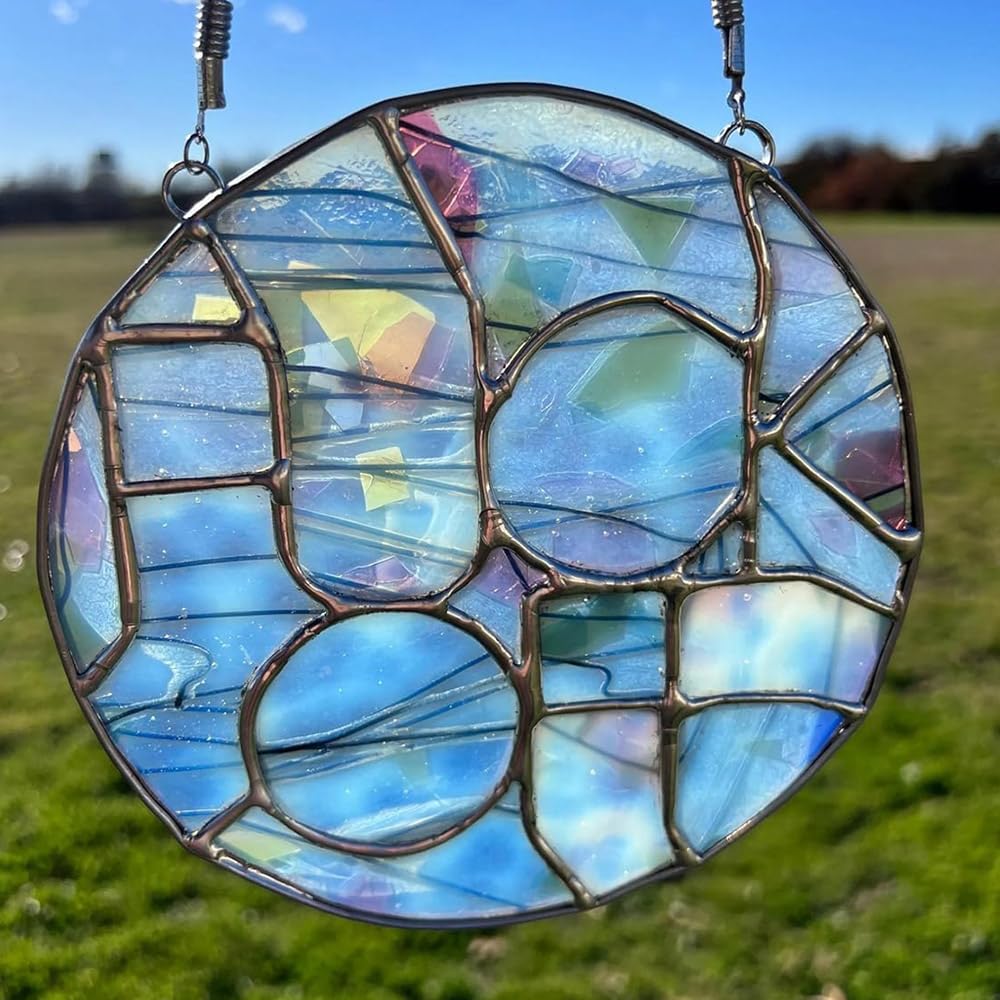 Funny Saying Fuck Off Stained Glass Hanging, Handmade Glass Fuck Off Sun Catcher Hanging Decor, Handmade Stained Glass Cool Fxck Sun Catcher Hanging for Home Office (Blue)