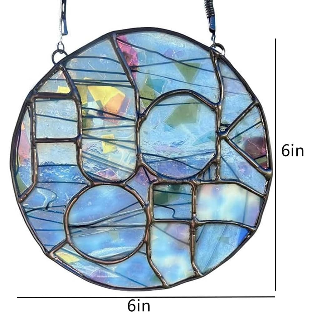 Funny Saying Fuck Off Stained Glass Hanging, Handmade Glass Fuck Off Sun Catcher Hanging Decor, Handmade Stained Glass Cool Fxck Sun Catcher Hanging for Home Office (Blue)