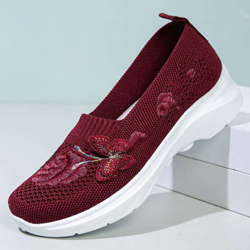 ⏰ Limited Time Sale 60% OFF - Women's Butterfly Embroidered Slip-On Shoes, Breathable Knit Casual Sneakers