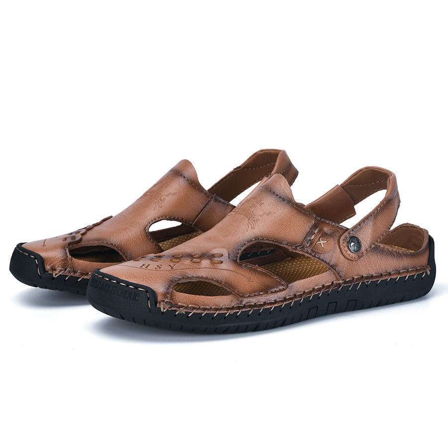 ⏰LAST DAY-70% OFF🛒Men's Summer Breathable Leather Slides – Comfortable for Walking & Daily
