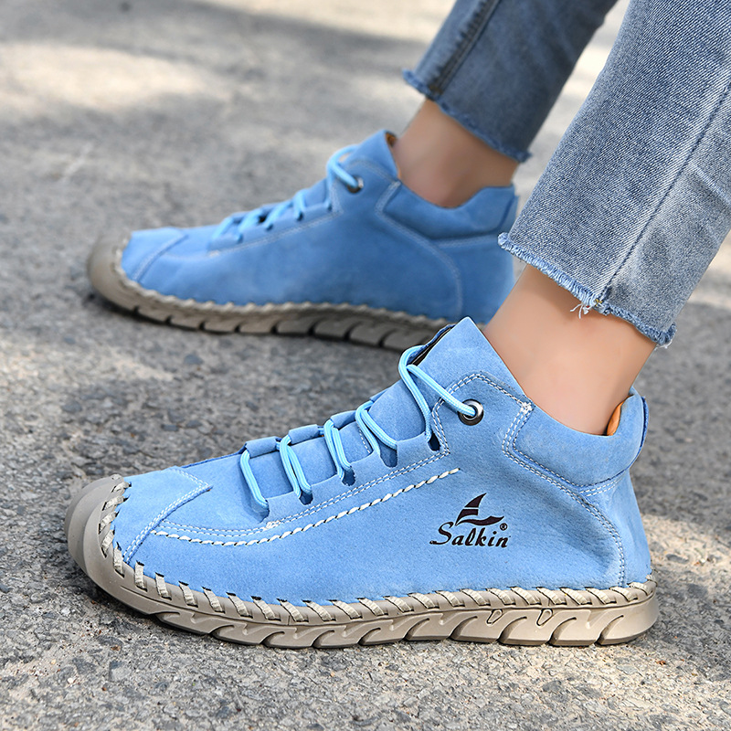 Cross-Border Popular European And American Hand-Stitched Women'S Shoes Fashionable Flat Loafers Autumn And Winter Outdoor Martin Single Shoes Casual Shoes