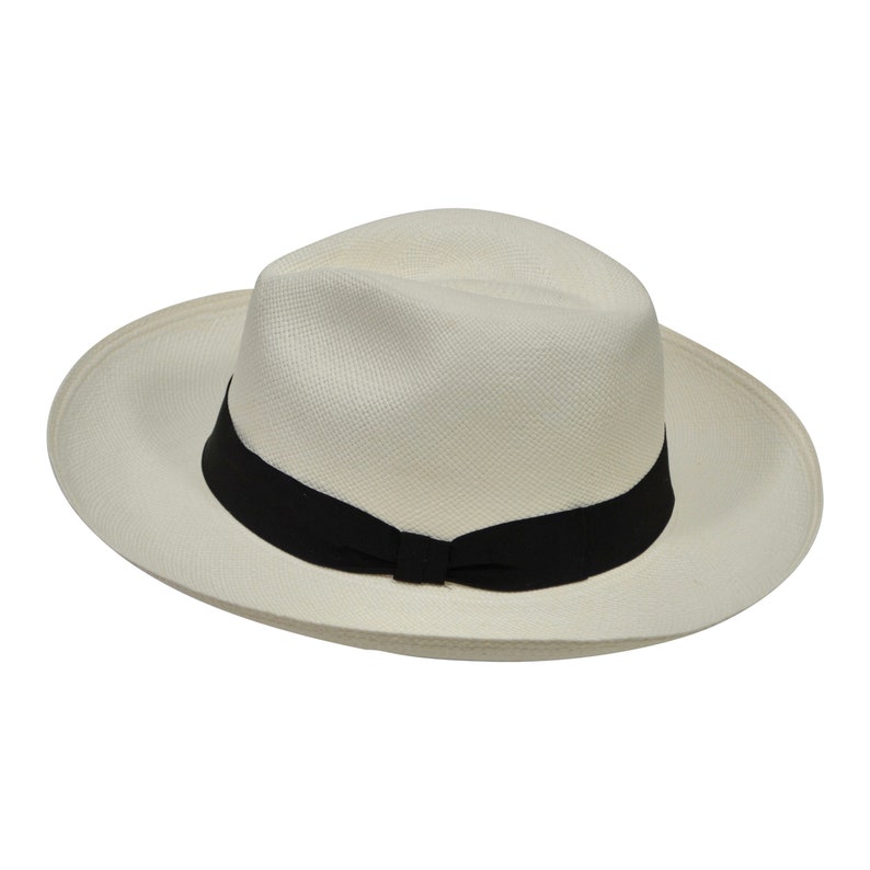Genuine Panama Hat - Black Band - Wide Brim Classic Summer Fedora - White Toquilla Straw - Handwoven in Ecuador - GPH - HatBox Included-BOX PACKING
