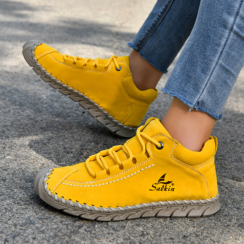 Cross-Border Popular European And American Hand-Stitched Women'S Shoes Fashionable Flat Loafers Autumn And Winter Outdoor Martin Single Shoes Casual Shoes