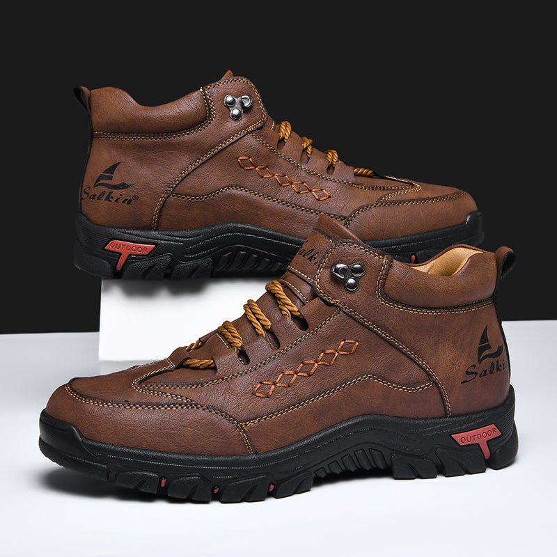 ⏰Limited-Time 70% OFF – Men's Orthopedic Handmade Leather Driving Boots–Pressure Relief, Waterproof, Slip-Resistant, Wide Toe, Arch&Ankle Support for Everyday & Travel