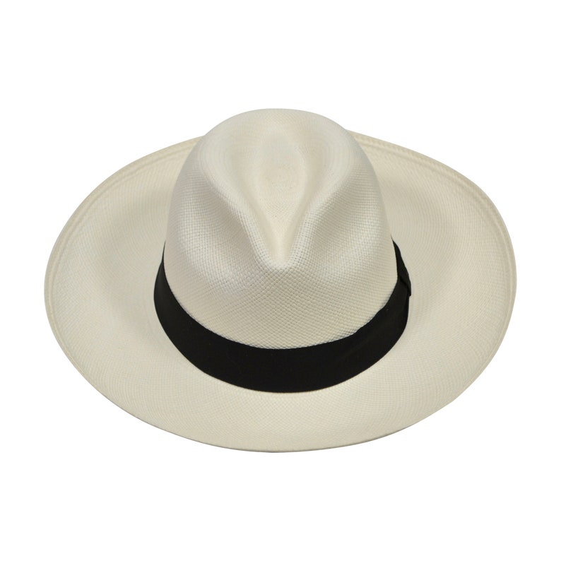 Genuine Panama Hat - Black Band - Wide Brim Classic Summer Fedora - White Toquilla Straw - Handwoven in Ecuador - GPH - HatBox Included-BOX PACKING