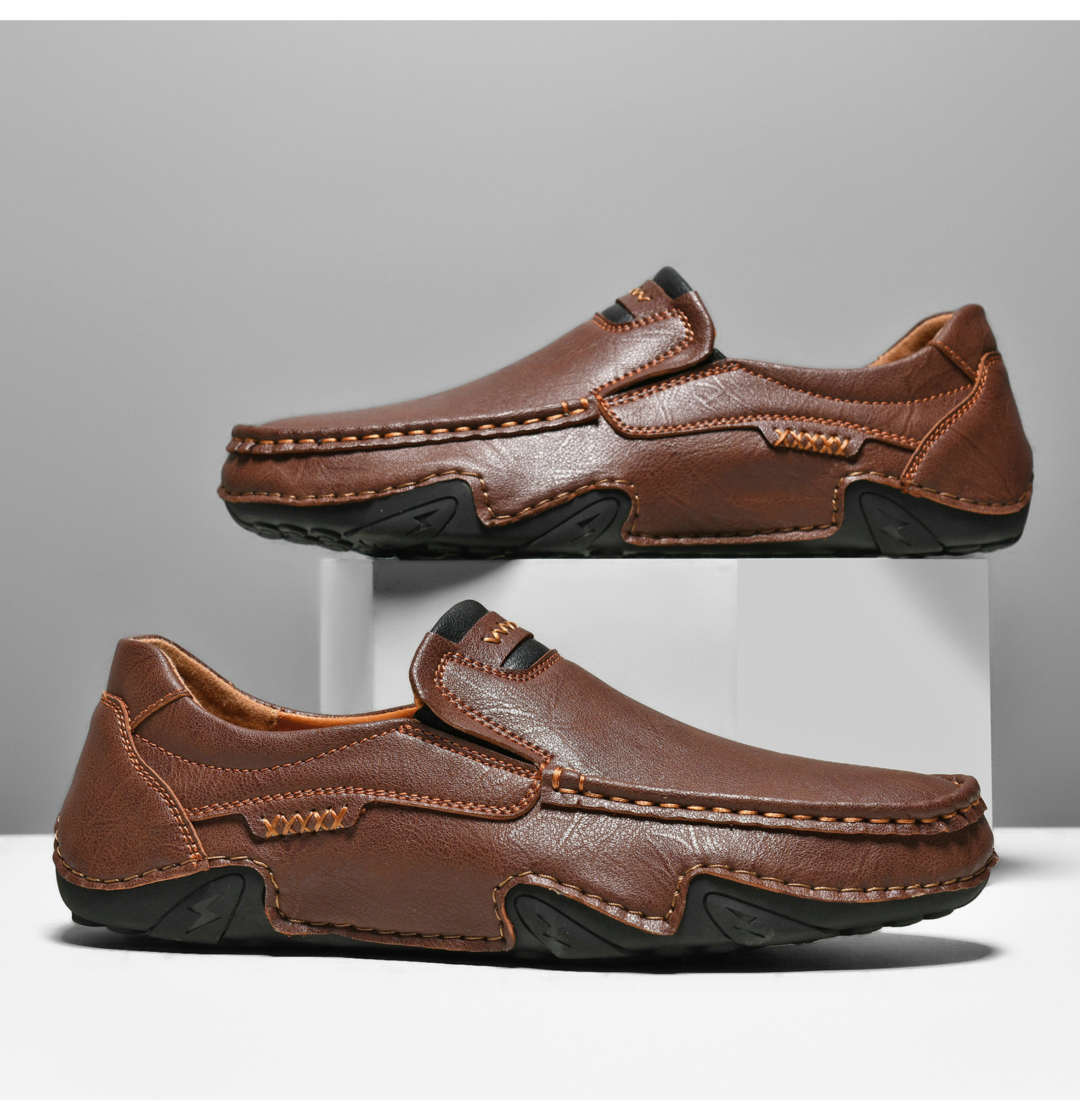 Hollow Hand-Stitched Men'S Shoes, Outdoor Casual Shoes, Slip-On Flat Leather Shoes, Low-Cut Large Size Cross-Border Loafers