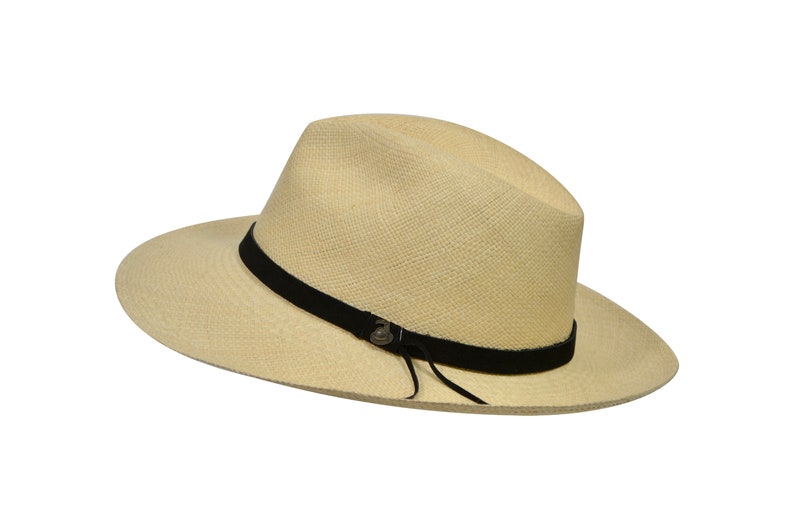 Original Panama Hat - Wide Brim Fedora - Natural Straw - Black Leather Band - Handmade in Ecuador by Ecua-Andino - EA - HatBox Included-BOX PACKING
