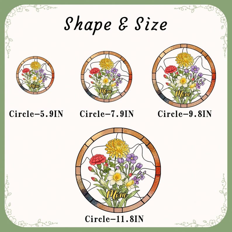 Family Birth Flower Suncatcher, Custom Birth Month Flower Window Hanging, Personalized Stained Glass Style Home Decor Gift
