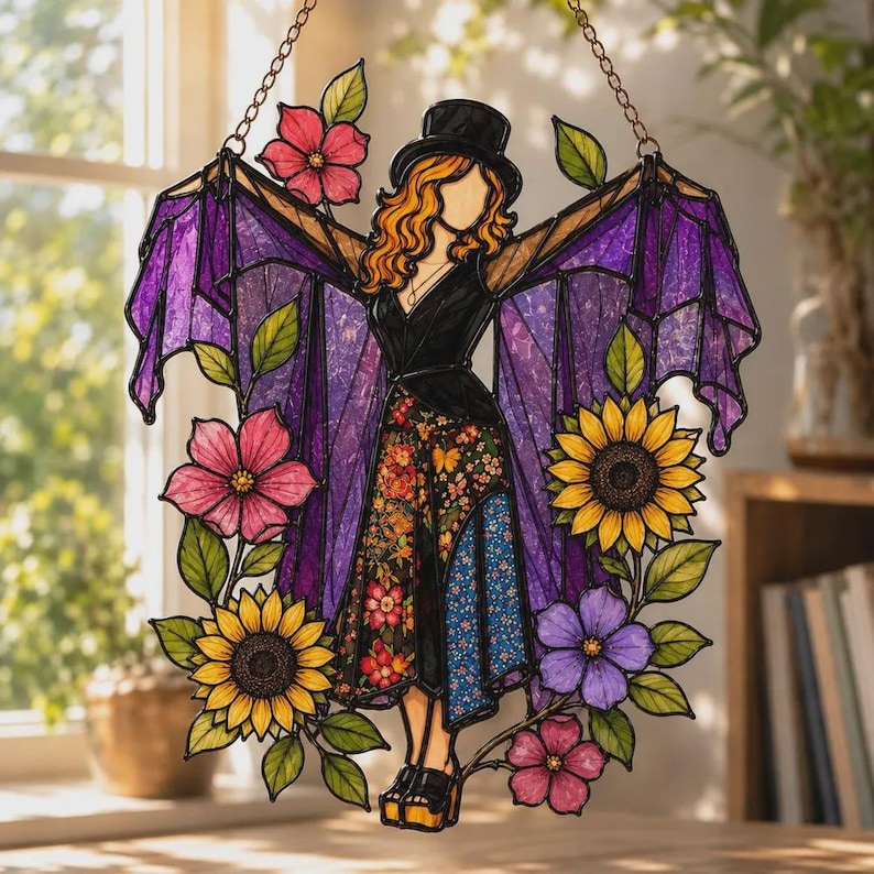 Stevie Nicks Fleetwood Mac Acrylic Suncatcher, Witchy Music Legend Window Hanging, Bohemian Rock And Roll Goddess Decor Gift
