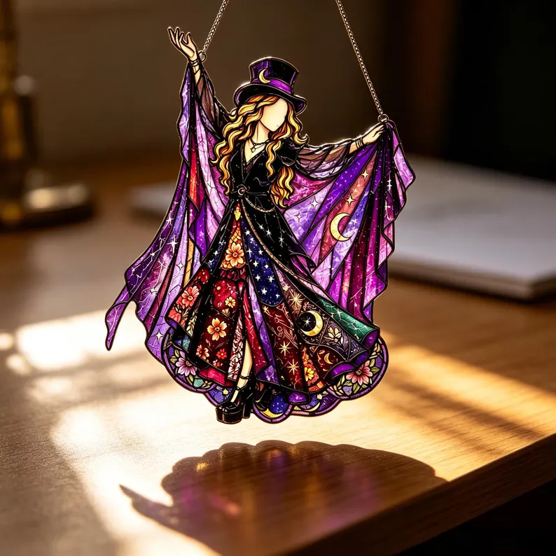 Stevie Nicks Fleetwood Mac Acrylic Suncatcher, Witchy Music Legend Window Hanging, Bohemian Rock And Roll Goddess Decor Gift