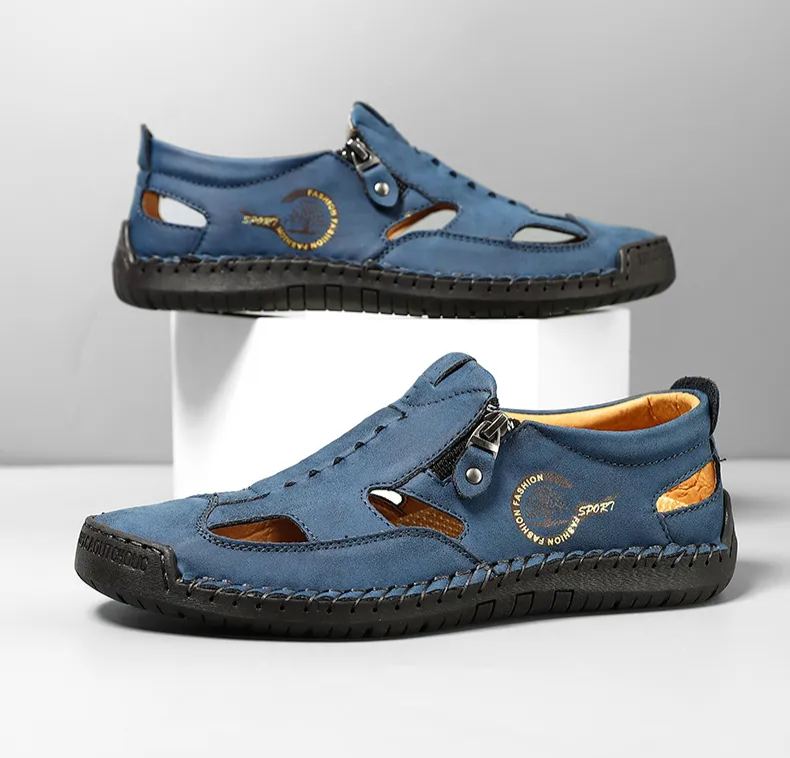 Men's Easy-Zip Leather Loafers – Stitched for Durability, Breathable Perforations to Keep Feet Dry, Non-Slip Outsole