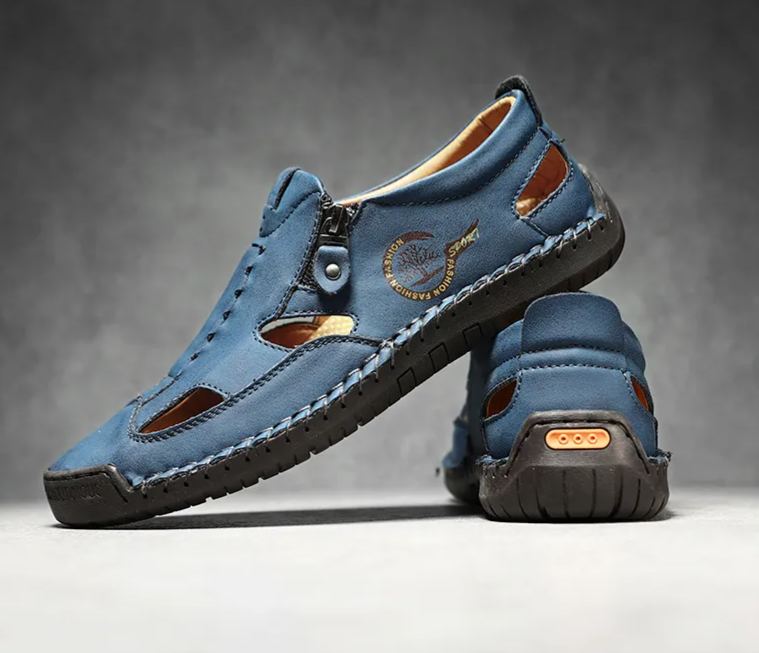 Men's Easy-Zip Leather Loafers – Stitched for Durability, Breathable Perforations to Keep Feet Dry, Non-Slip Outsole