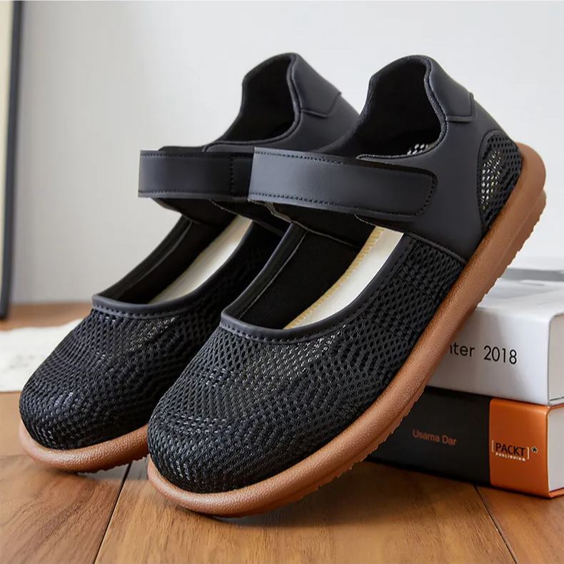 Women's Everyday Mary Jane Shoes | Breathable Mesh, Quick-On Hook-and-Loop, Non-Slip Sole – Perfect for Moms & Casual Walks