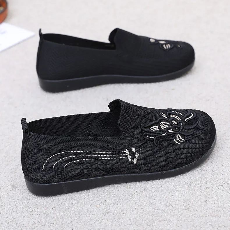 2026 Spring New Arrival—Women's No-Tie Embroidered Slip-Ons – Breathable Flyknit & Non-Slip Comfort for All-Day Walking