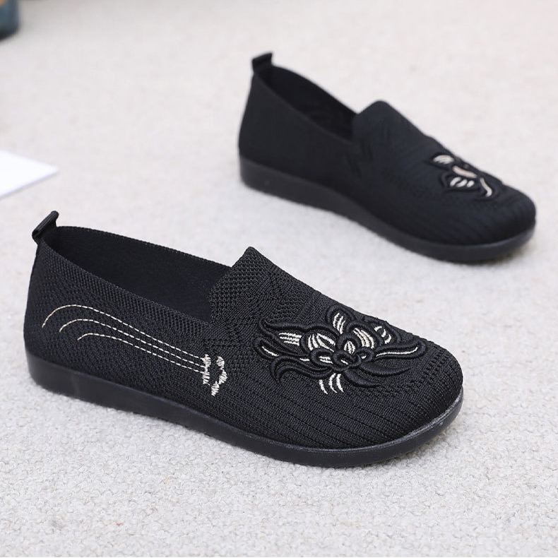 2026 Spring New Arrival—Women's No-Tie Embroidered Slip-Ons – Breathable Flyknit & Non-Slip Comfort for All-Day Walking