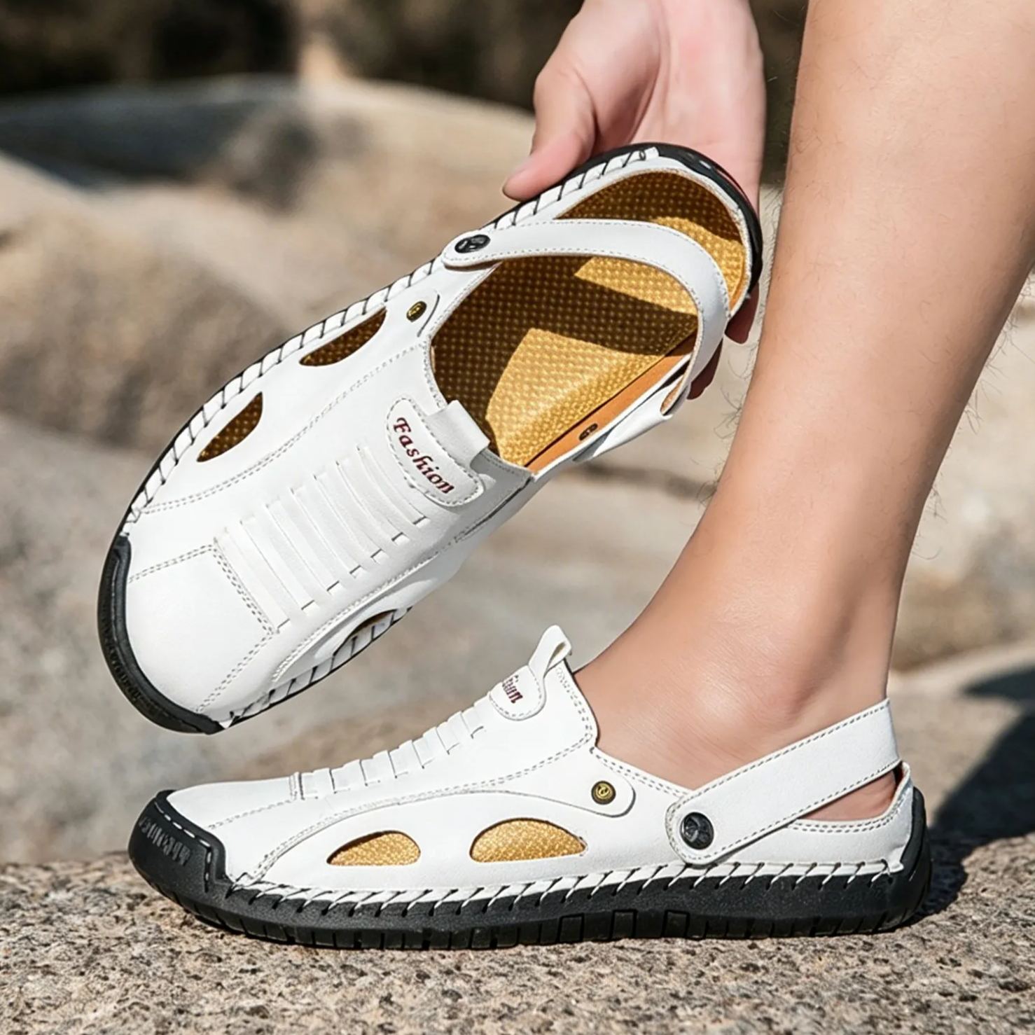 Wow Summer 2026 New Men'S Soft Leather Soft Sole Anti-Slip Croc Shoes For Middle-Aged And Elderly Cross-Border Men'S Shoes