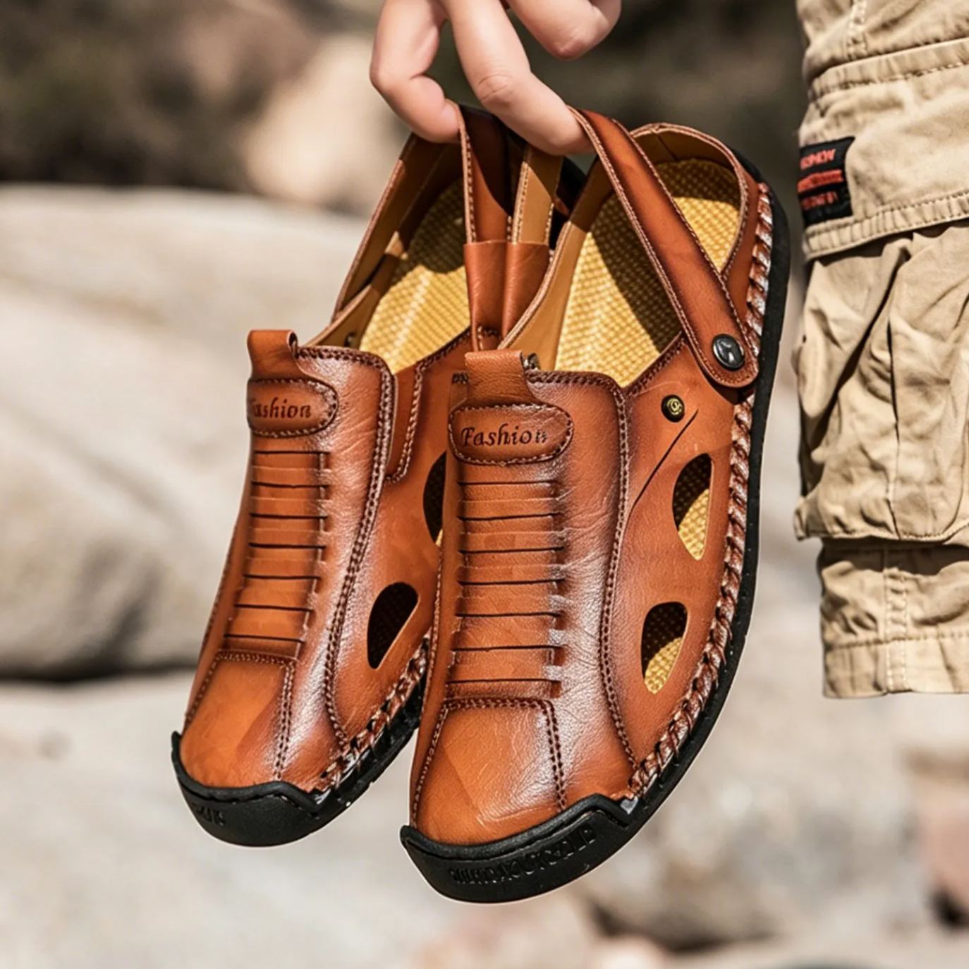 Wow Summer 2026 New Men'S Soft Leather Soft Sole Anti-Slip Croc Shoes For Middle-Aged And Elderly Cross-Border Men'S Shoes